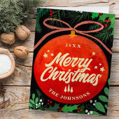 Moderne Rode Kerstbal Ornamente Botanisch Feestdagen Kaart