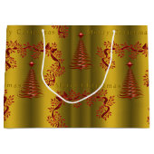 Moderne rode kerstbomen op goud groot cadeauzakje (Voorkant)