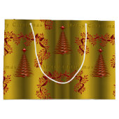 Moderne rode kerstbomen op goud groot cadeauzakje (Achterkant)