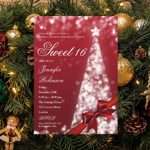 Moderne Rode Kerstboom Boog Sweet 16 Verjaardagsfe Kaart
