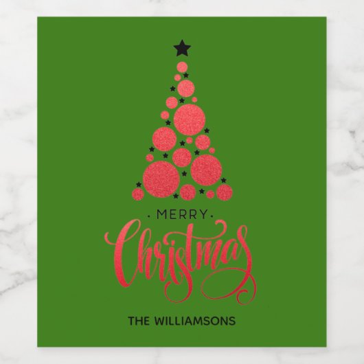 Moderne rode kerstboom op groen wijn etiket (Enkel label)