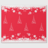 Moderne rode kerstboom sneeuwvlokken cadeaupapier (Vlak)