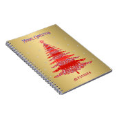 Moderne rode kerstboom sneeuwvlokken naam goud notitieboek (Rechterzijde)