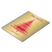 Moderne rode kerstboom sneeuwvlokken naam goud notitieboek (Linkerzijde)