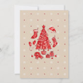 Moderne rode kerstboom vakantiefeest uitnodiging (Achterkant)