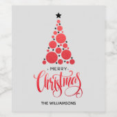 Moderne Rode Kerstboom Wijn Etiket (Enkel label)