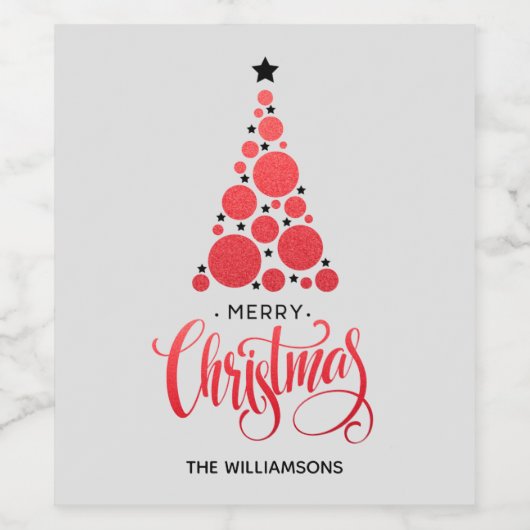 Moderne Rode Kerstboom Wijn Etiket (Enkel label)