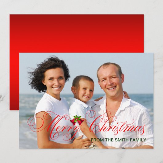 Moderne rode kerstfoto feestdagenkaart (Voorkant / Achterkant)