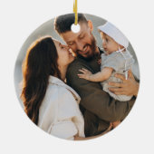 Moderne rode kerstfoto terug foto's keramisch ornament (Achterkant)