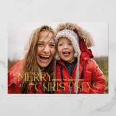 Moderne rode kerstkaart met echte fotofeestdag folie feestdagenkaart (Voorkant)