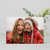 Moderne rode kerstkaart met echte fotofeestdag folie feestdagenkaart (Staand Voorkant)