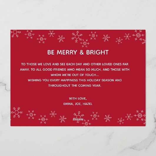 Moderne rode kerstkaart met echte fotofeestdag folie feestdagenkaart (Achterkant)