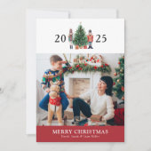 Moderne rode kerstkaart met foto voor de feestdage (Voorkant)