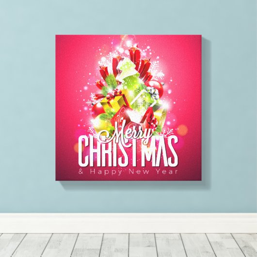 Moderne Rode Kerstmis Illustratie grafisch ontwerp Canvas Afdruk (Insitu (Houten vloer))