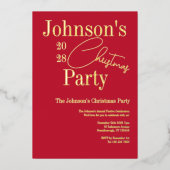 Moderne Rode Kerstmis Party uitnodiging Echt Goud (Voorkant)