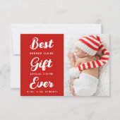 Moderne rode kerstvakantie geboorte aankondiging (Voorkant)