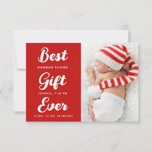 Moderne rode kerstvakantie geboorte aankondiging (Voorkant)