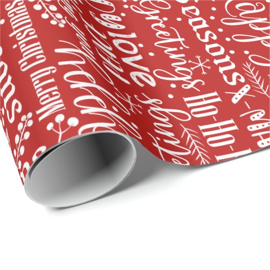 Moderne rode kerstvakantie typografie cadeaupapier (Rol Hoek)