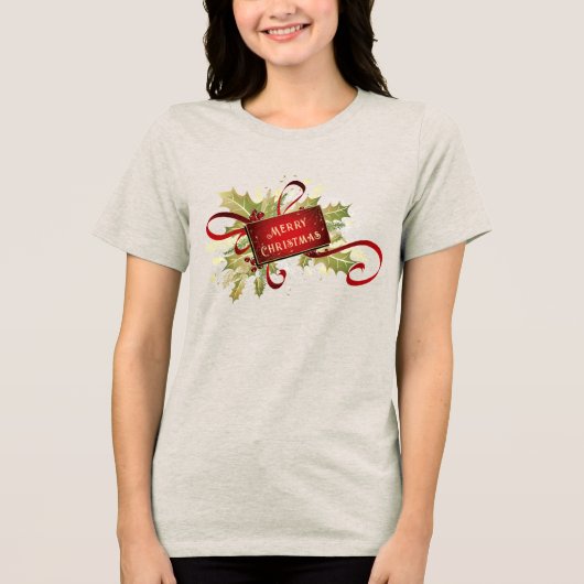 Moderne Rode Kerstvakantie Vrouwen Tri-Blend Shirt (Voorkant)