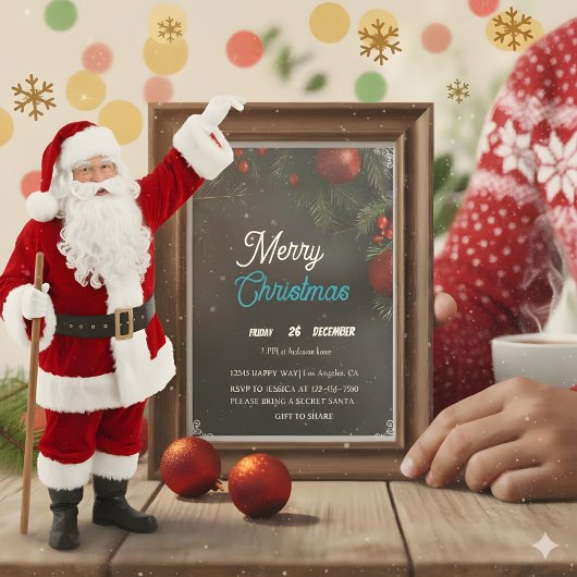 Moderne rode kerstversiering op een schoolbord Chr Kaart