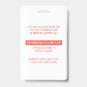 Moderne Rode Kinderen Voedselallergie ID Badge (Achterkant)