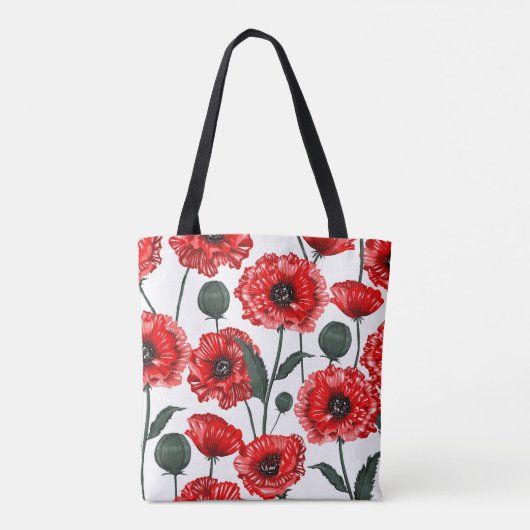 Moderne rode klaproos land bloemig tote bag (Achterkant)