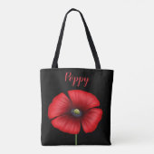 Moderne rode klaproos naam zwart bloemige Canvas t Tote Bag (Achterkant)