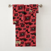 Moderne rode klaprozen bloemige badhanddoeken bad handdoek (Insitu)