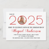 Moderne rode klasse van 2025 afstuderen foto kaart (Voorkant)