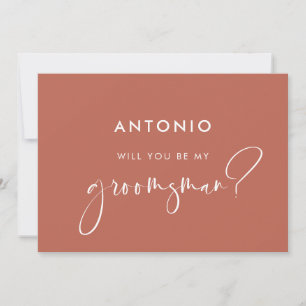 Moderne Rode klei groomsman voorstel kaart