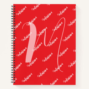Moderne rode kleur - Initiaal naam monogrammed Notitieboek
