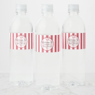 Moderne Rode Krijtstrepen Dubbele Hartjes Baby Sho Waterfles Etiket