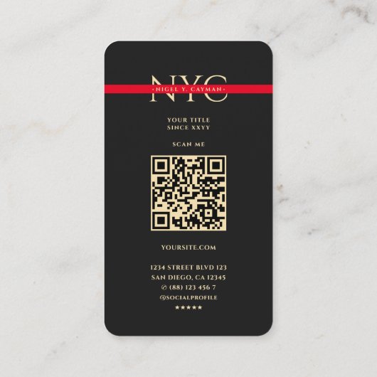 Moderne rode lijn brandweerman monogram donkergrij visitekaartje (Achterkant)