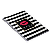 Moderne rode lips elegant zwart-witstrepen notitieboek (Rechterzijde)