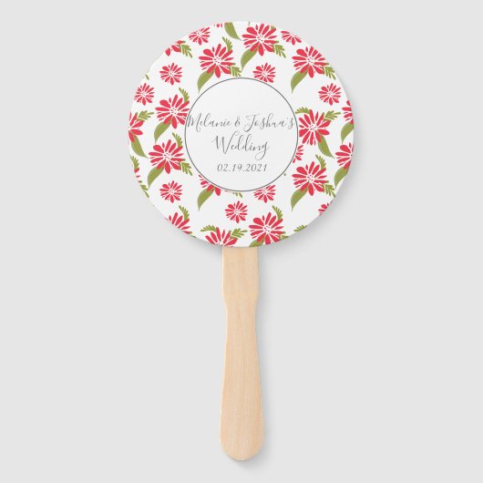 Moderne Rode Madeliefjes Silo Tuin Bloem Bruiloft Handwaaier (Voorkant)