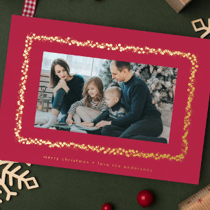 moderne rode magenta foto kerst frame folie feestdagenkaart