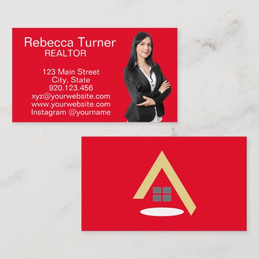 Moderne rode makelaar makelaar foto visitekaartje (Voorkant / Achterkant)
