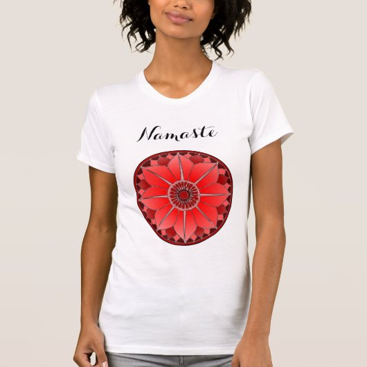 Moderne Rode Mandala Namaste T-shirt (Voorkant)