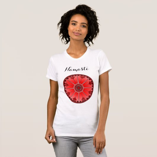Moderne Rode Mandala Namaste T-shirt (Voorkant volledig)