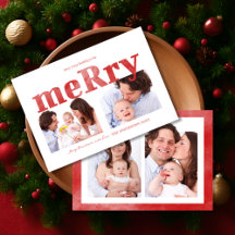 Moderne Rode “Merry” Typografie Foto Familie