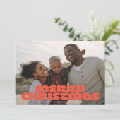 MODERNE RODE Merry Typografie retro Foto Kerstmis Feestdagenkaart (Staand voorkant)