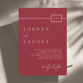 Moderne rode minimalistische monogram bruiloft kaart