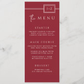 Moderne rode minimalistische monogram bruiloft men menu (Voorkant)