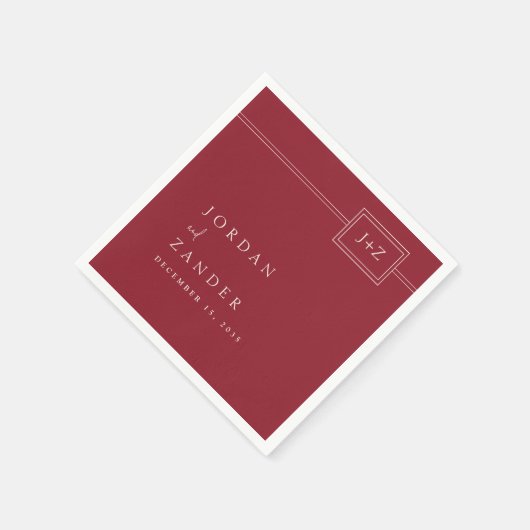 Moderne rode minimalistische monogram bruiloft servet (Hoek)