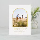 Moderne rode moderne minimale boog foto samen folie feestdagenkaart (Staand Voorkant)