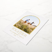 Moderne rode moderne minimale boog foto samen folie feestdagenkaart (Gedraaid)