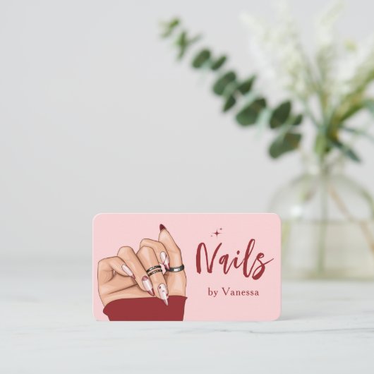 Moderne Rode Nail Technicus Blush Nails Art Salon Visitekaartje (Staand voorkant)