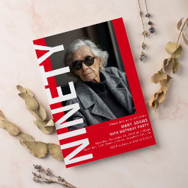 Moderne Rode NINETY Foto 90ste Verjaardagsfeestje Kaart