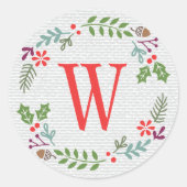 Moderne Rode Oranje Monogram Kerstkrans Ronde Sticker (Voorkant)