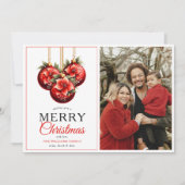 Moderne Rode Ornamenten Vrolijke Kerstfoto Feestdagenkaart (Voorkant)